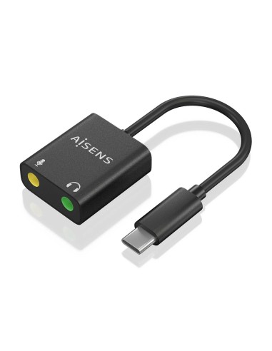 Conversor USB-C a Audio 48KHz, USB-C/M-2xJack 3.5/H, Negro, 10 cm