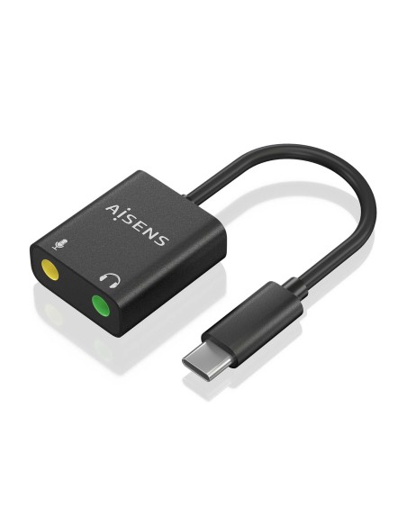 Conversor USB-C a Audio 48KHz, USB-C/M-2xJack 3.5/H, Negro, 10 cm