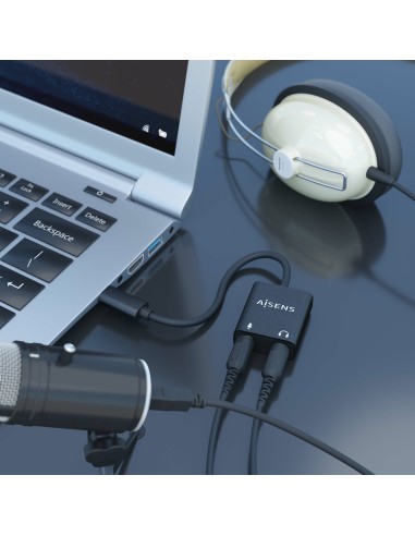 Conversor USB-C a Audio 48KHz, USB-C/M-2xJack 3.5/H, Negro, 10 cm