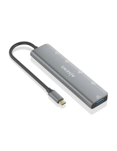 Hub USB 3.2 Gen1 5G USB-C, USB-C/M-1xUSB-C PD100W/H-1xUSB-C/H-3xUSB-A/H, Gris, 15cm
