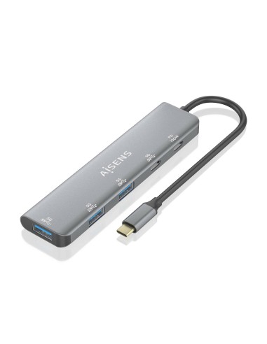 Hub USB 3.2 Gen1 5G USB-C, USB-C/M-1xUSB-C PD100W/H-1xUSB-C/H-3xUSB-A/H, Gris, 15cm