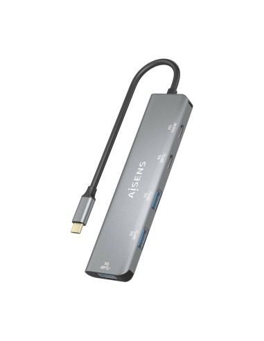 Hub USB 3.2 Gen1 5G USB-C, USB-C/M-1xUSB-C PD100W/H-1xUSB-C/H-3xUSB-A/H, Gris, 15cm