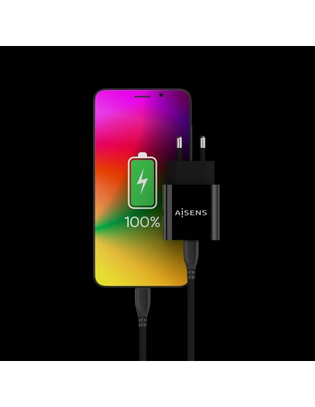 Cargador USB-C PD3.0 1 Puerto 1x USB-C 20 W, Negro