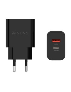 Cargador 20W, 1xUSB-C PD3.0, 1xUSB-A QC3.0, Negro
