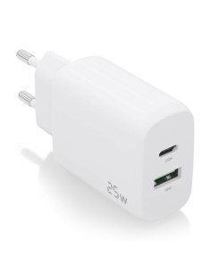 Cargador 25W, 1xUSB-C PD3.0, 1xUSB-A QC3.0, Blanco
