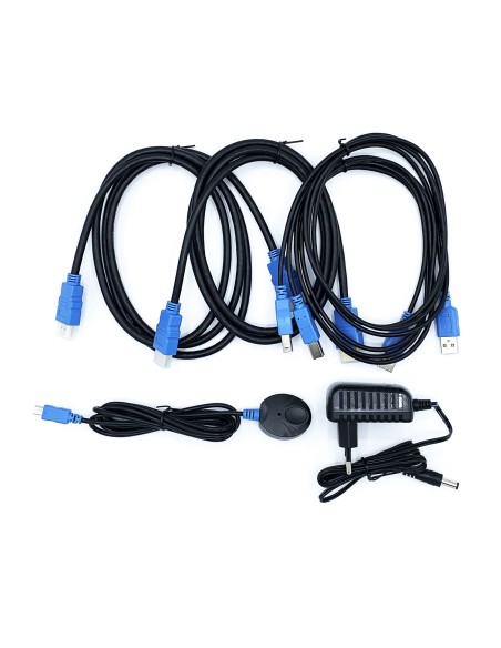 Conmutador KVM HDMI 4K@60HZ USB 1U-2PC con fuente alimentación, Negro Conmutador KVM HDMI 4K@60HZ USB 1U-2PC con fuente alimentación, Negro