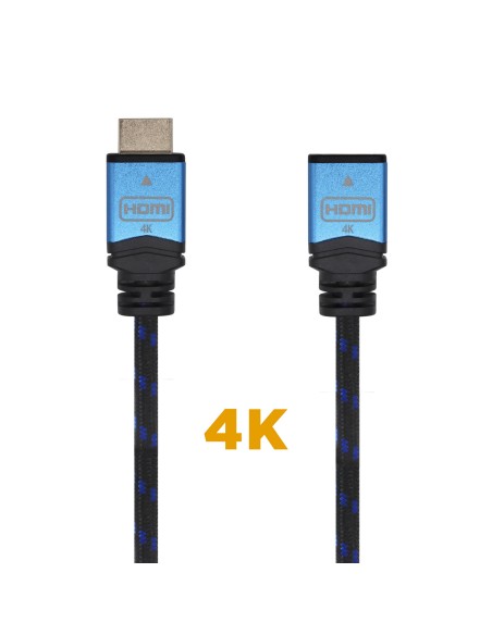 Cable HDMI V2.0 Prolongador Premium Alta Velocidad / HEC 4K@60Hz 18Gbps, A/M-A/H, Negro/Azul, 1.0m