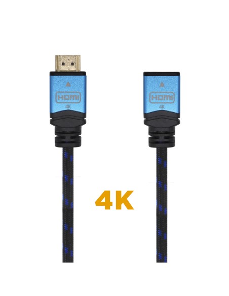 Cable HDMI V2.0 Prolongador Premium Alta Velocidad / HEC 4K@60Hz 18Gbps, A/M-A/H, Negro/Azul, 3.0m