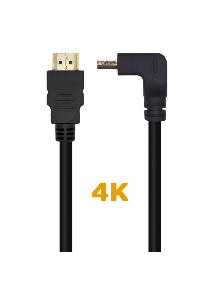 Cable HDMI V2.0 Acodado Premium Alta Velocidad / HEC 4K@60Hz 18Gbps, A/M-A/M, Negro, 1.0m