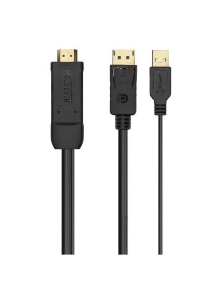 Cable Conversor Activo HDMI 2.0 + USB Alim. a DISPLAYPORT V1.2, HDMI/M-USB/M-DP/M, Negro, 1.8M