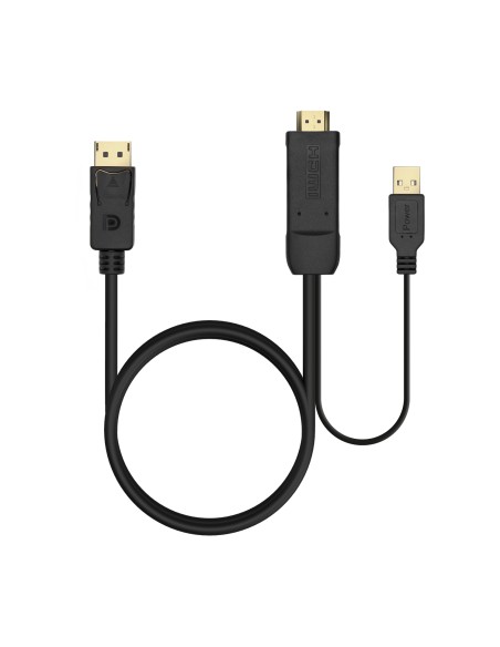 Cable Conversor Activo HDMI 2.0 + USB Alim. a DISPLAYPORT V1.2, HDMI/M-USB/M-DP/M, Negro, 1.8M