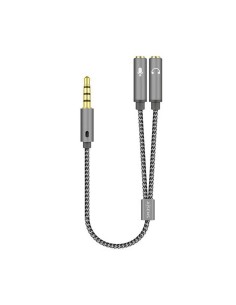 Cable Adaptador Audio Jack 3.5 4pines/M-2xjack 3.5 3pines/H, Gris, 25cm
