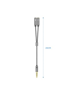 Cable Adaptador Audio Jack 3.5 4pines/M-2xjack 3.5 3pines/H, Gris, 25cm 2