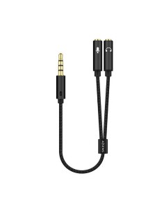 Cable Adaptador Audio Jack 3.5 4pines/M-2xjack 3.5 3pines/H, Negro, 25cm