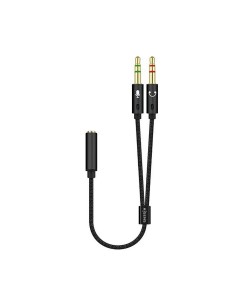 Cable Adaptador Audio Jack 3.5 4pines/H-2xjack 3.5 3pines/M, Negro, 25cm