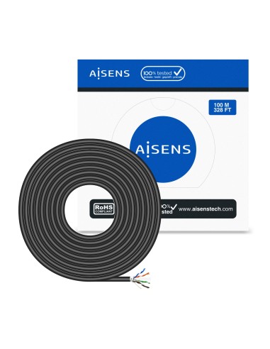 Cable de Red Exterior Impermeable RJ45 Cat.6 FTP Rigido AWG24, Negro, 100M