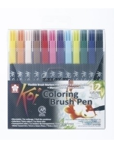 TALENS SAKURA ESTUCHE 12 ROTULADORES PUNTA PINCEL KOI COLOURING BRUSH PEN COLORES SURTIDOS