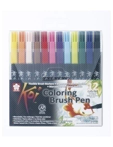 TALENS SAKURA ESTUCHE 12 ROTULADORES PUNTA PINCEL KOI COLOURING BRUSH PEN COLORES SURTIDOS