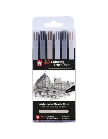 TALENS SAKURA ESTUCHE 6 ROTULADORES PUNTA PINCEL KOI COLOURING BRUSH PEN COLORES URBANOS