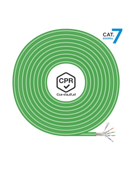 Cable de Red RJ45 LSZH CPR Cca CAT.7 600 MHZ S/FTP AWG23, Verde, 500 m