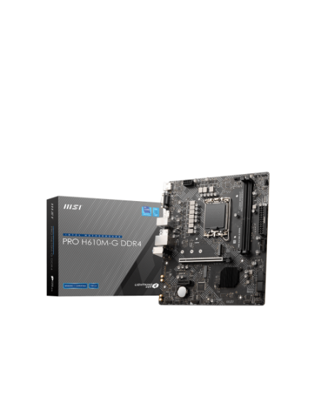 PLACA MSI PRO H610M-G DDR4,INTEL,1700,H610,2DDR4,64,VGA+HDMI+DP,4SATA3+1M.2,2USB2.0,2USB3.2,USB-C,1GBLAN,MATX
