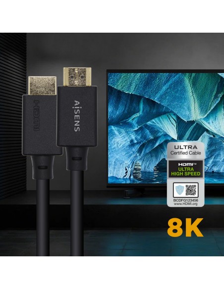 Cable HDMI V2.1 Ultra Alta Velocidad / HEC Certificado 8k@60Hz 48Gbps, A/M-A/M, Negro, 2.0m