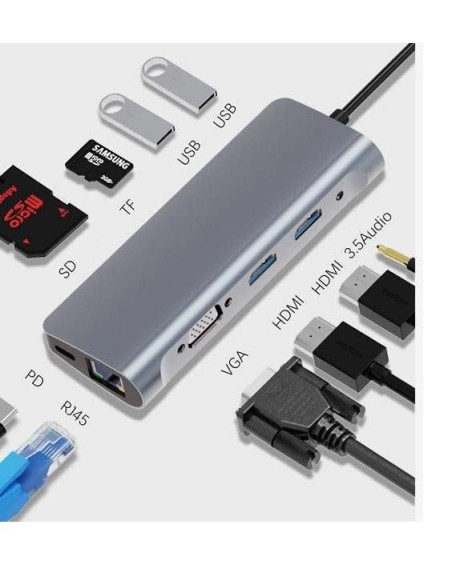 ZM-BYL-2120 base para portátil y replicador de puertos Alámbrico USB 2.0 Type-C Plata