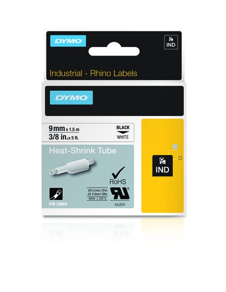 Etiquetas termorretráctiles IND - 9mm x 1,5m - Negro sobre blanco