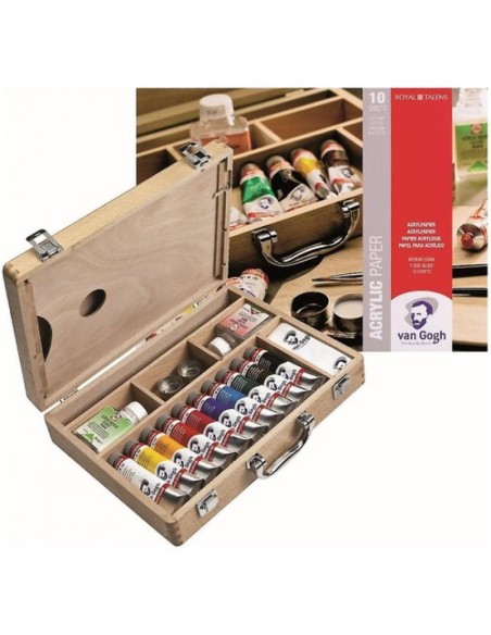 Caja madera 10 tubos de acrilico fino van gogh 40ml 32x24x7cm