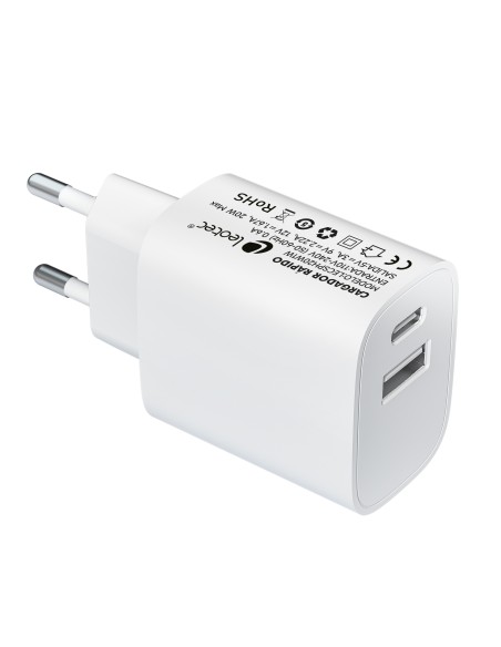 Cargador 20W 1xUSB-C PD + 1x USB-A Blanco