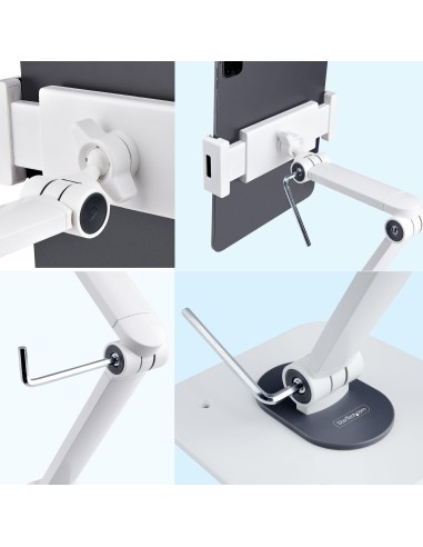 Soporte Ajustable de Sobremesa para Tablet - de Montaje en Pared - 1kg de Capacidad - Base Ergonómica Ajustable para Tablet - c