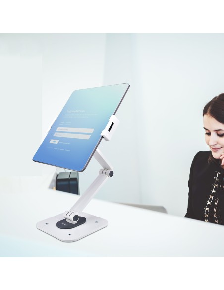 Soporte Ajustable de Sobremesa para Tablet - de Montaje en Pared - 1kg de Capacidad - Base Ergonómica Ajustable para Tablet - c