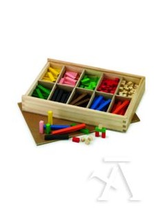 Caja de madera con departamentos con 300 regletas colores 1x1cm faibo