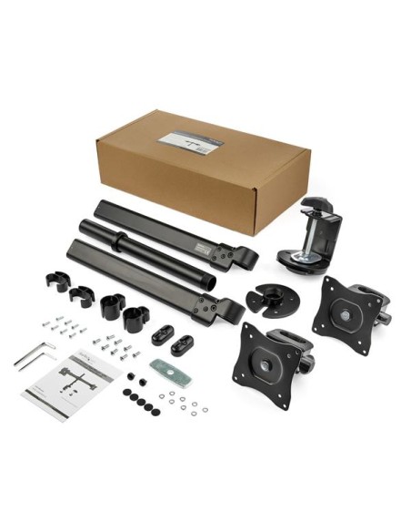 Brazo para Escritorio de Dos Monitores - con Barra Horizontal - Soporte de Mordaza/Ojal para Escritorio