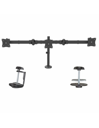 Brazo para 3 Monitores de Montaje en Escritorio - Soporte VESA Ergonómico para 3 Monitores de hasta 27" - Mástil Articulado de 
