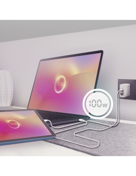 Cargador Gan 100W, 2xUSB-C PD3.0 QC4.0 QC5.0, 1xUSB-A QC3.0, Blanco