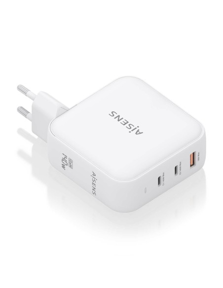 Cargador GaN 140W, 2xUSB-C PD3.1 QC4.0, 1xUSB-A QC3.0, Blanco