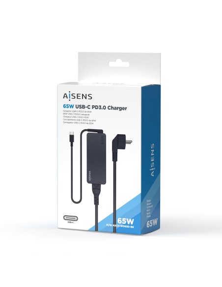 Cargador 65W PD3.0 1XUSB-C 1.8M, Negro