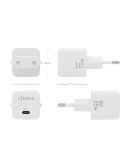 Cargador GaN 25W, 1xUSB-C PD3.0 QC4.0, Blanco