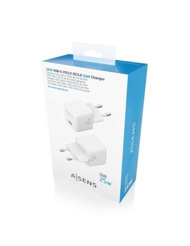 Cargador GaN 25W, 1xUSB-C PD3.0 QC4.0, Blanco