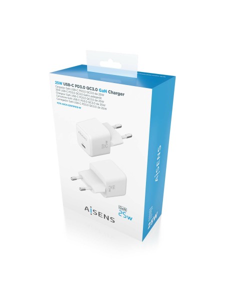Cargador GaN 25W, 1xUSB-C PD3.0 QC4.0, Blanco