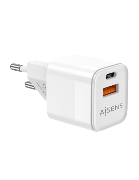 Cargador Gan 30W, 1xUSB-C PD3.0 QC4.0, 1xUSB-A QC3.0, Blanco
