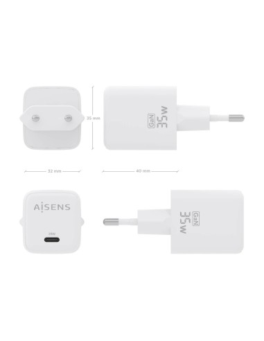 Cargador GaN 35W, 1xUSB-C PD3.0 QC4.0, Blanco