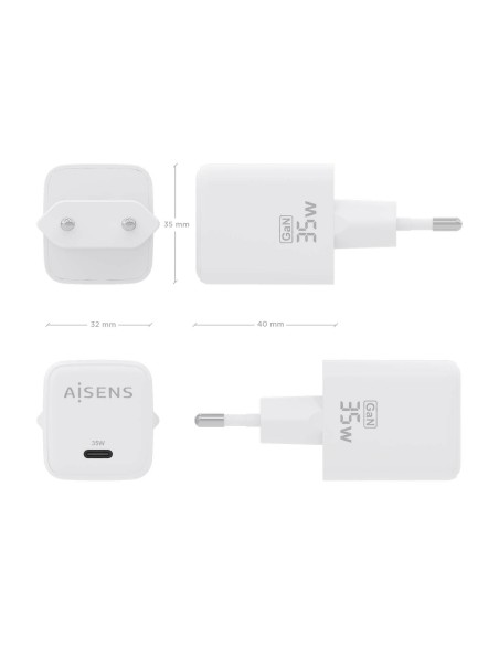 Cargador GaN 35W, 1xUSB-C PD3.0 QC4.0, Blanco