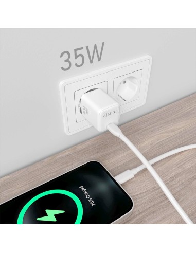 Cargador GaN 35W, 1xUSB-C PD3.0 QC4.0, Blanco