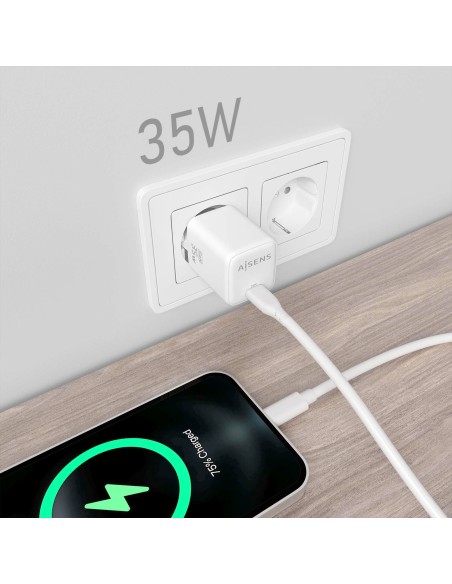 Cargador GaN 35W, 1xUSB-C PD3.0 QC4.0, Blanco