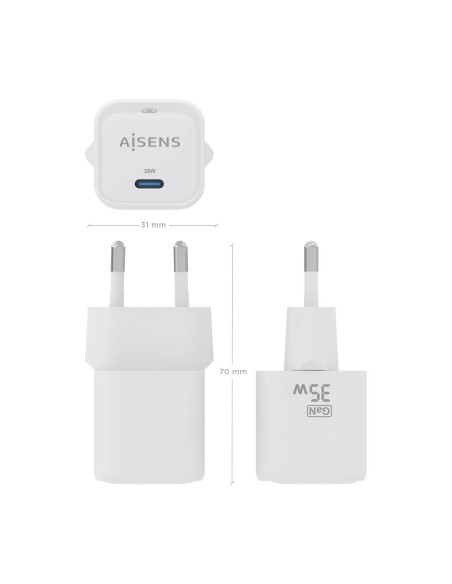 Cargador GaN 35W, 1xUSB-C PD3.0 QC4.0, Blanco