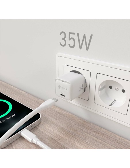 Cargador GaN 35W, 1xUSB-C PD3.0 QC4.0, Blanco