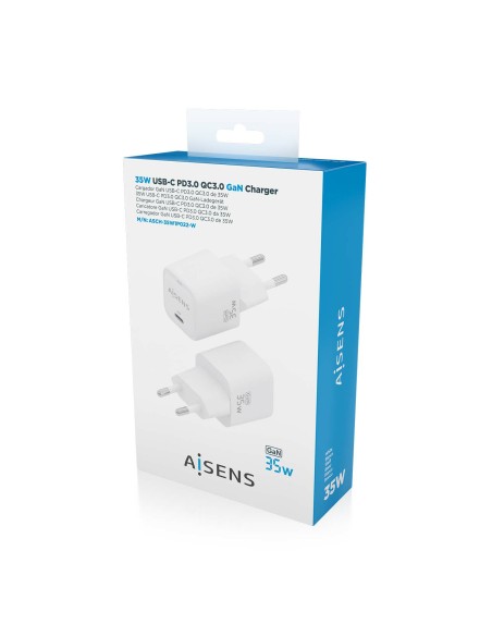 Cargador GaN 35W, 1xUSB-C PD3.0 QC4.0, Blanco
