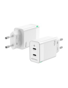 Cargador Gan 45W, 2xUSB-C PD3.0 QC4.0, Blanco